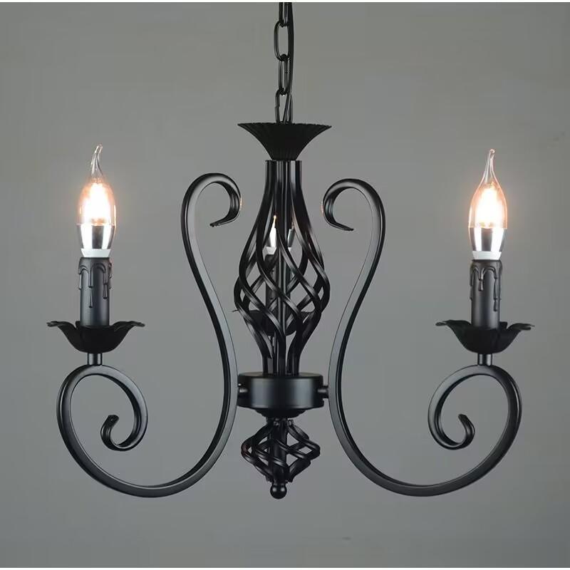 

Винтажная кованая люстра, свеча, подвесной светильник, светодиодный светильник для дома, современный светильник с люстрой 3 headlights чёрный