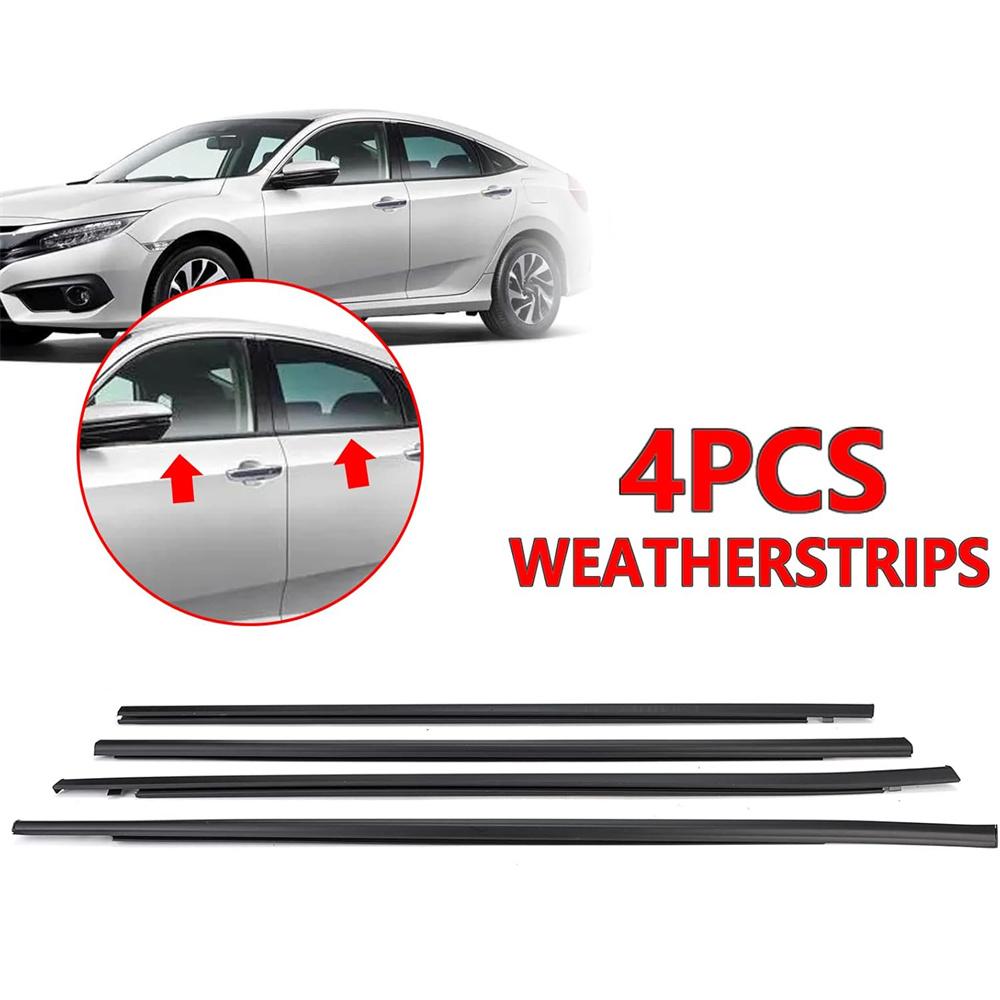 New 4Pcs Weatherstrip Window Moulding Trim Seal Belt For Honda Civic 16-21 Sedan