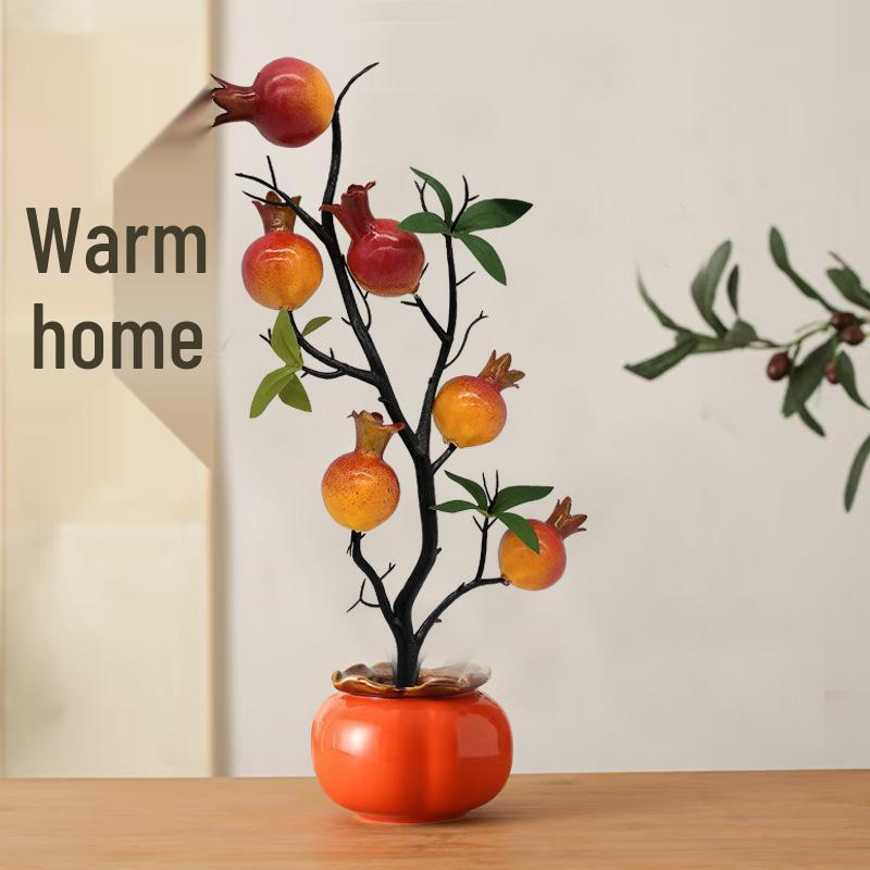 

New Chinese Style Pomegranate Flower Ornament for Living Room Vase or Entrance Decoration Plastic