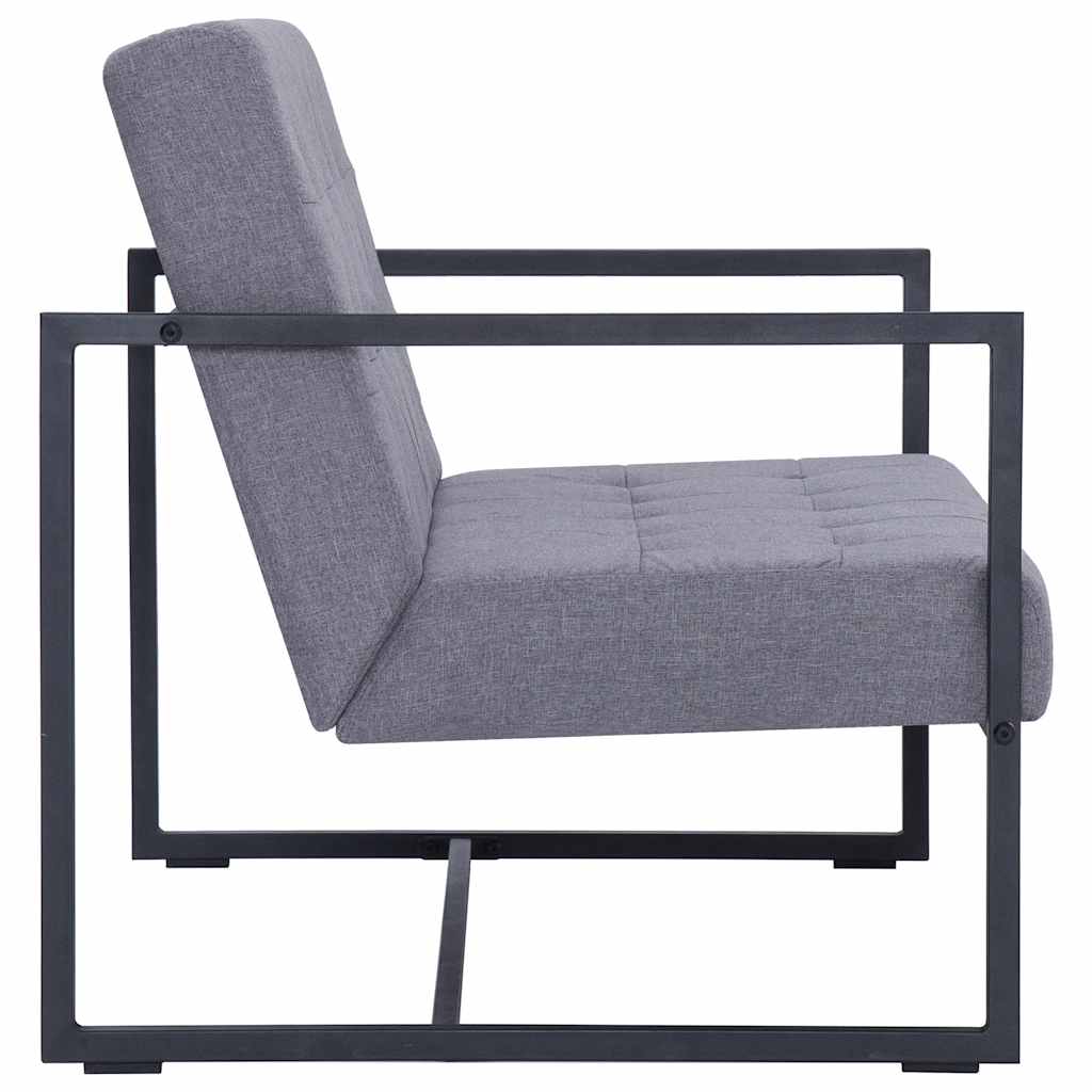 2 Seater Sofa with Armrests Light Grey Steel Frame and Fabric Upholstery