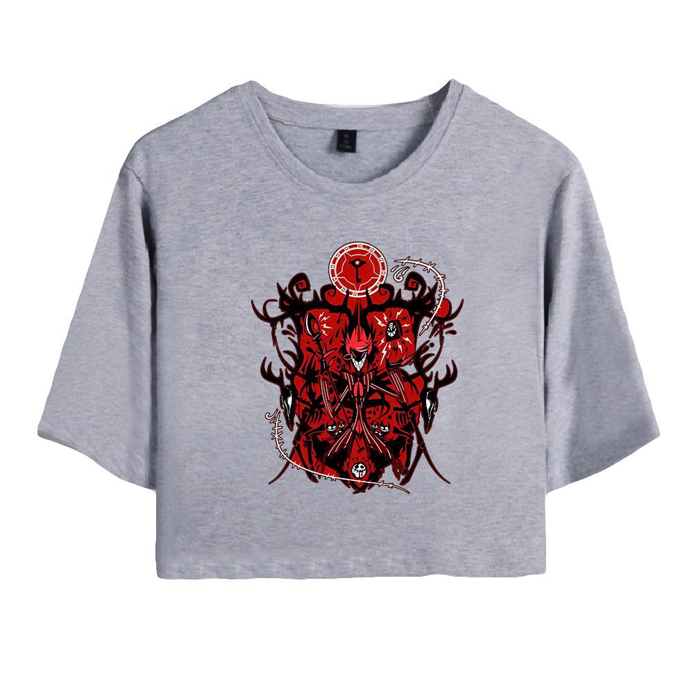 New Fashion Women's Casual Hazbin Hotel Graphic Print Short Sleeve Crop Top Funny Tee Shirts Hipster O-neck Cool Tops