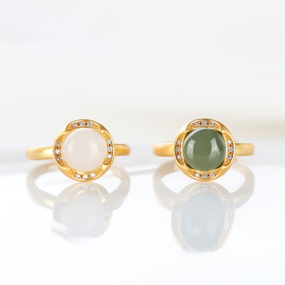 Green Geometric Finger Buckle  Beads Ring   Ring Women Open Ring Chinese Style Ring