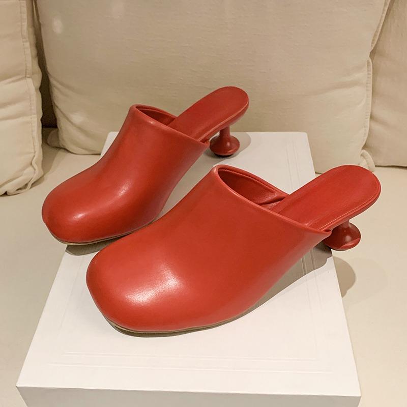 Fashion Personality Slippers Summer New Square Head Deep Mouth Set Foot Anti-slip Wear-resistant Special-shaped Heels