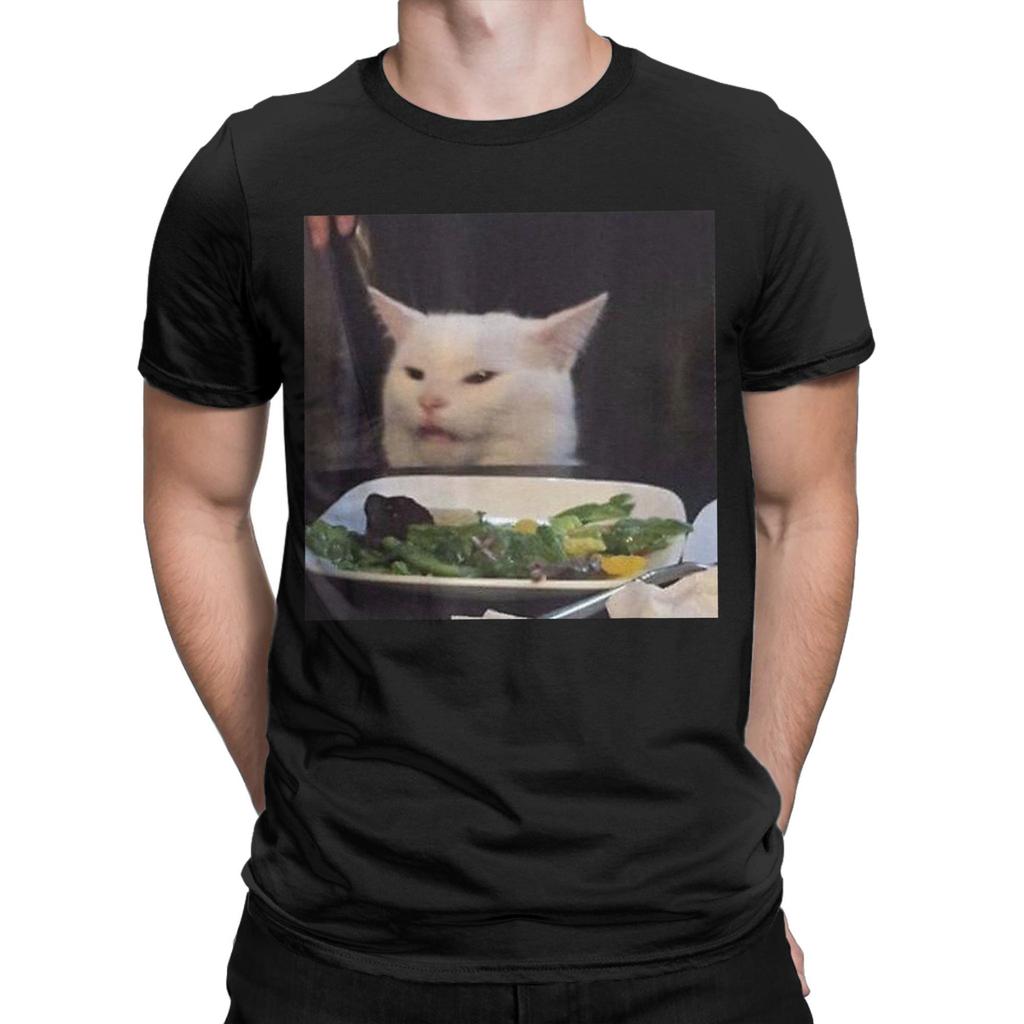 Esstisch Katze Meme Lustig Internet Schreiend Verwirrt T-Shirt Sommer T-Shirts Baumwolle Mode T-Shirt Für Männer Kurze Ärmel Oberteile