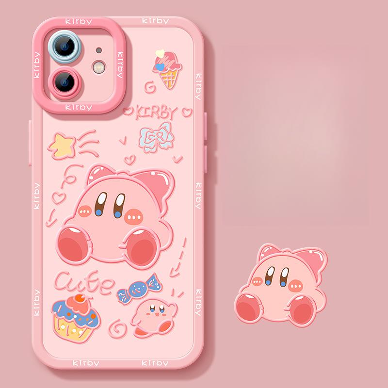 Różowe Kirby Jest Kompatybilne z Apple 16/15 Plus Kreskówkowe 14Promax Silikonowe 12 Miękkie Etui 13mini