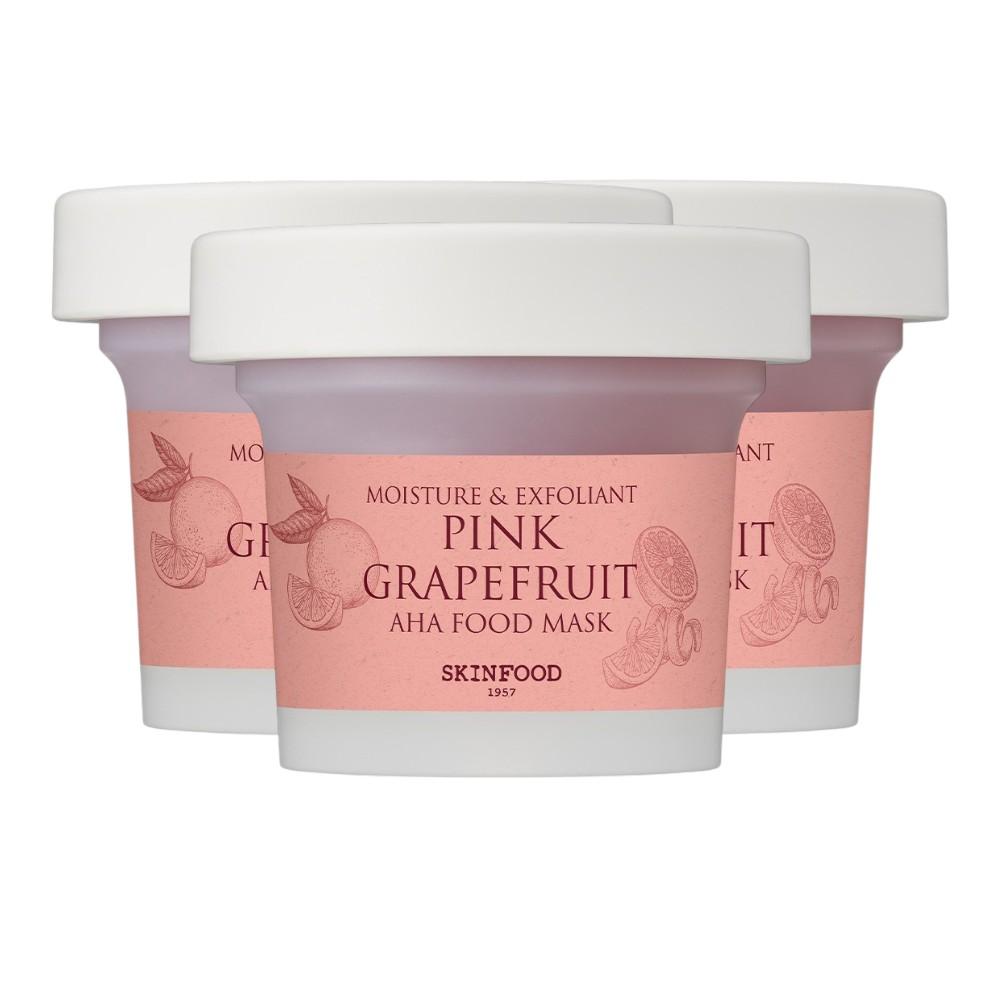 SKINFOOD Pink Grapefruit AHA Food Mask 120g (3-Pack) - Exfoliating & Smoothing Wash-Off Mask - Radiant Korean Skincare Bundle