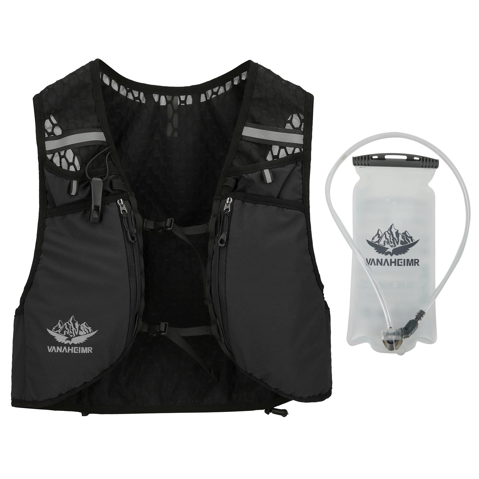 Colete de corrida VANAHEIMR com bolsa de hidratação Colete de hidratação universal ajustável para mulheres e homens 2L White Water Bag preto