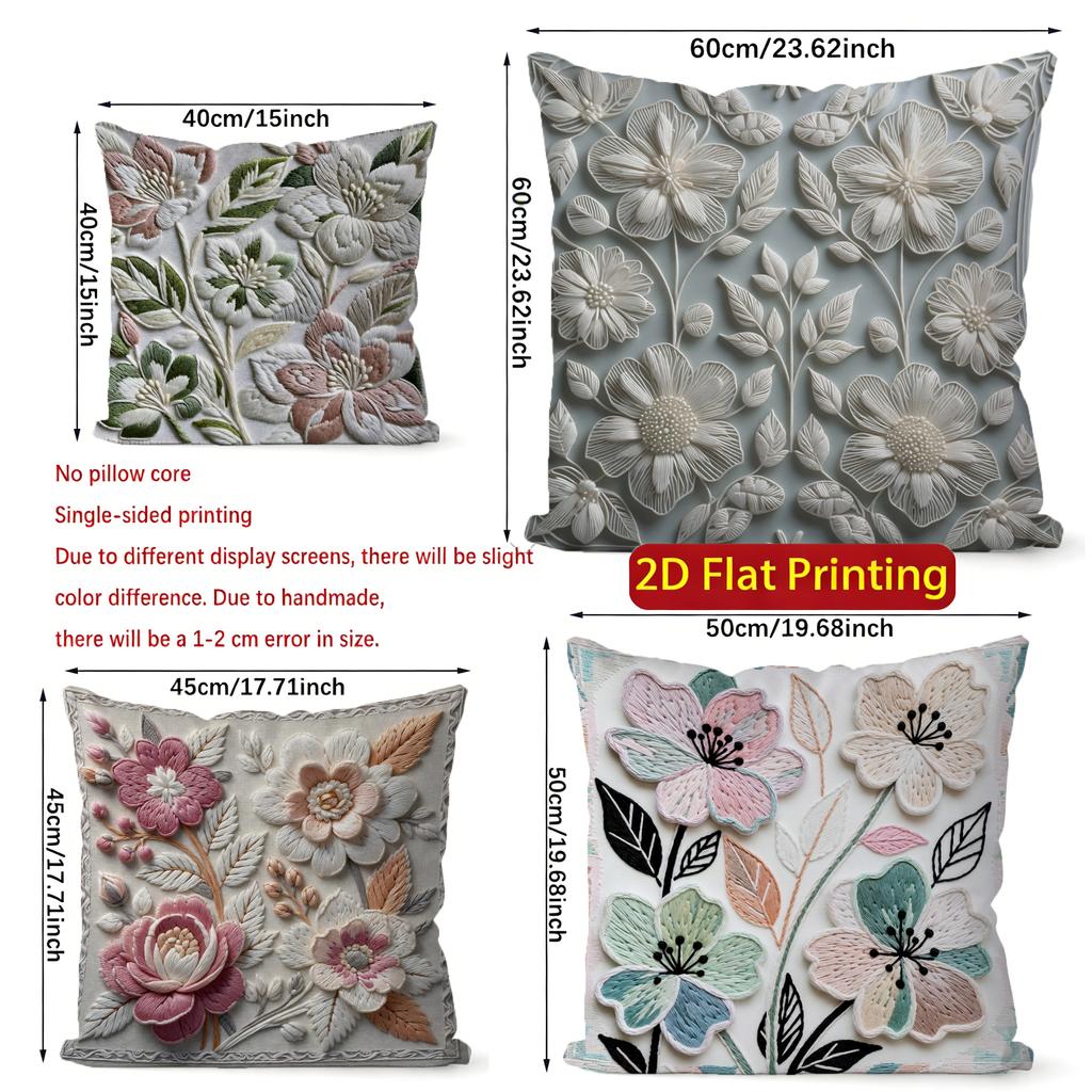 2D Floral Embroidered Pattern Digital Print Pillowcases Pattern Cushion Cover Suitable For Sofa Bedroom Car Pillow Cover