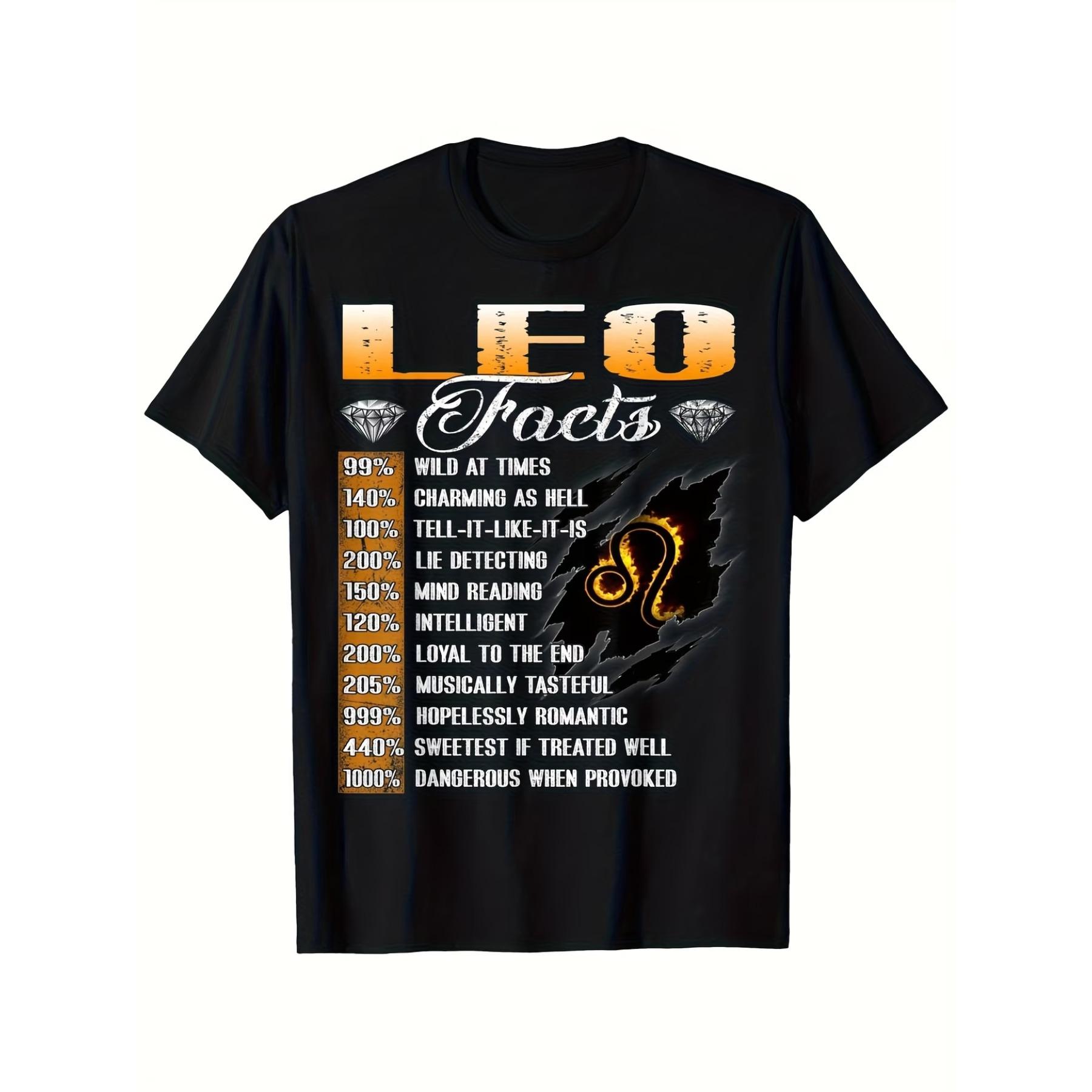 Funny Leo Zodiac T-Shirt - Leo Facts Funny Traits & Leo Constellation Graphic Tee Crew Neck Shirt for Leo Birthday Gifts S чёрный