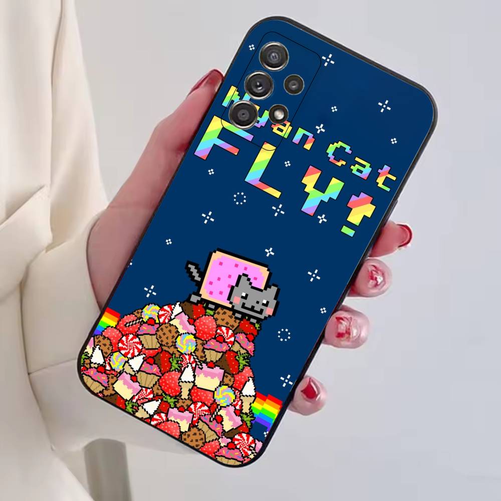 Cute N-Nyan Cat Phone Case For Samsung S25,S24,S21,S22,S23,S30,Ultra,S20,Plus,Fe,Soft Silicone Black Cover