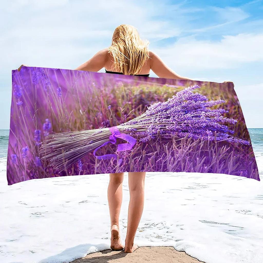 Lavender Beach Towel Purple Flower Bath Towel Bathroom Sport Bar Towel for Adult Kids Microfiber Shower Quick Dry Swimming Cover
