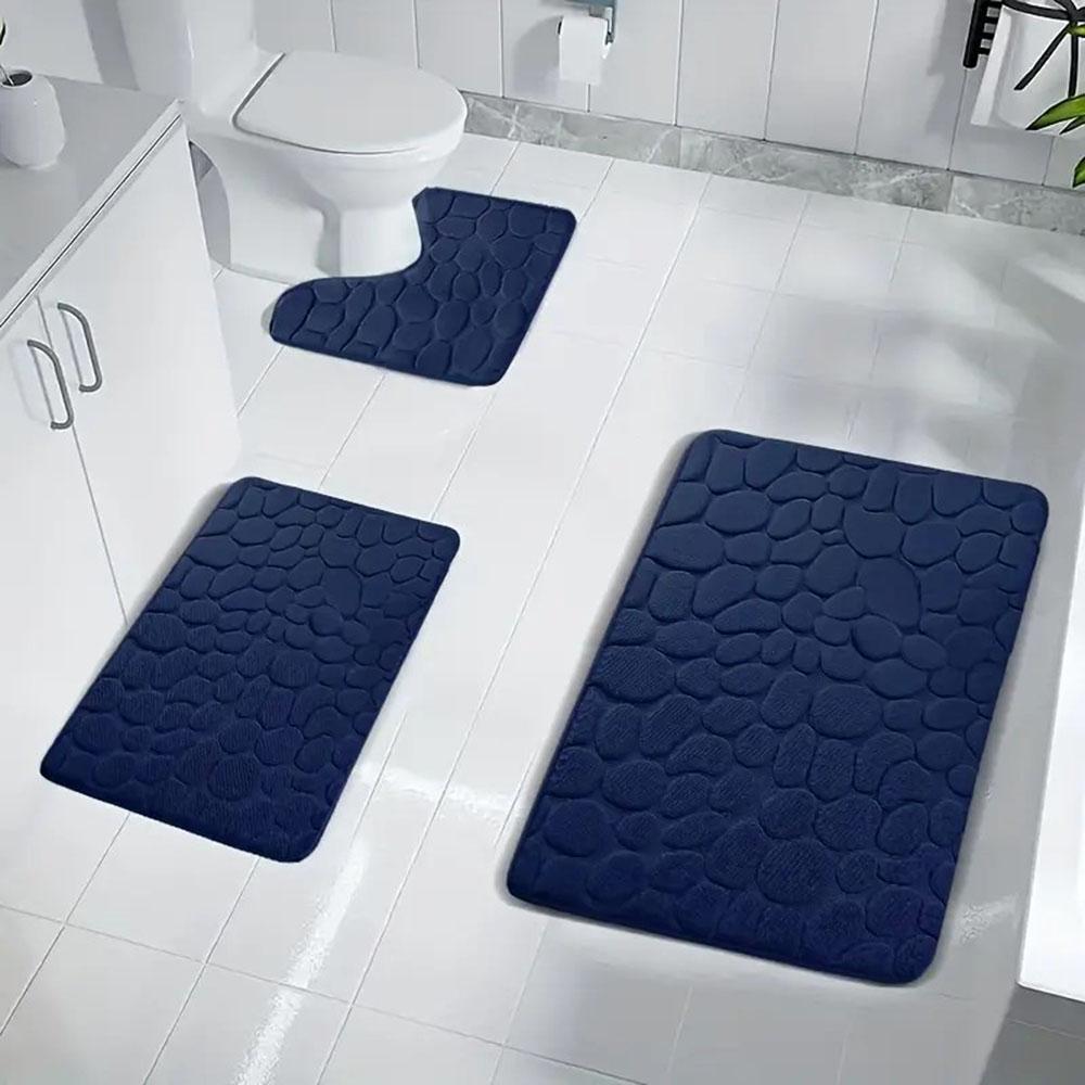 3PC Embossed Stone Pattern Toilet Mat Door Mats Absorb Water Mats Non-slip Carpet Mat, Can Wash Strip Carpet Home Decoration