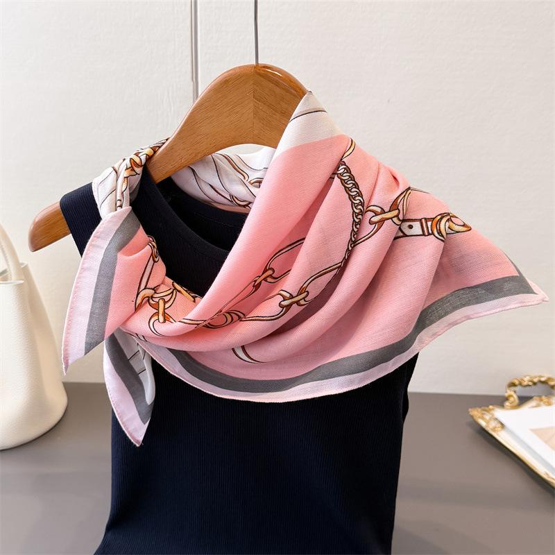 Chains Herringbone Pattern Cotton And Linen Feeling Small Square Scarf Silk Scarf Imitation Velvet Headscarf Shawl Sun Protection Scarf