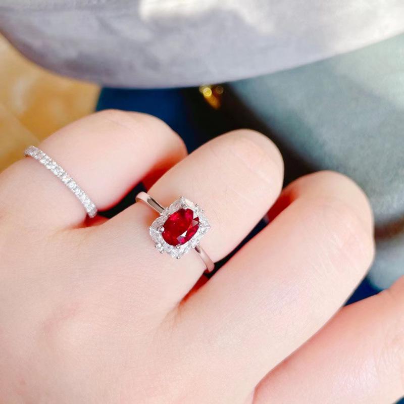 Red Zircon Adjustable Diamond-Studded Ring – Elegant and Simple Style for TikTok Live Jewelry. Adjustable Open