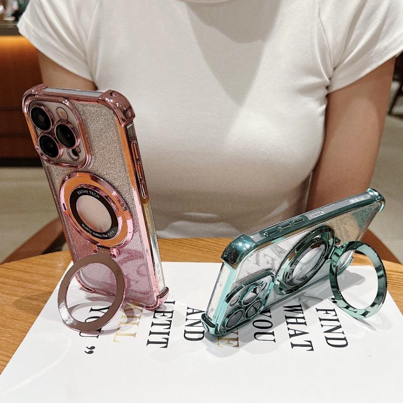Glitter Magnetic Shockproof Phone Case With Invisible Stand For Apple Iphone