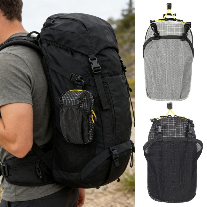 Outdoor Shoulder Strap Mesh Water Bottle Pouches With Double Storage Compartments For Hiking Cycling Small Items Carry