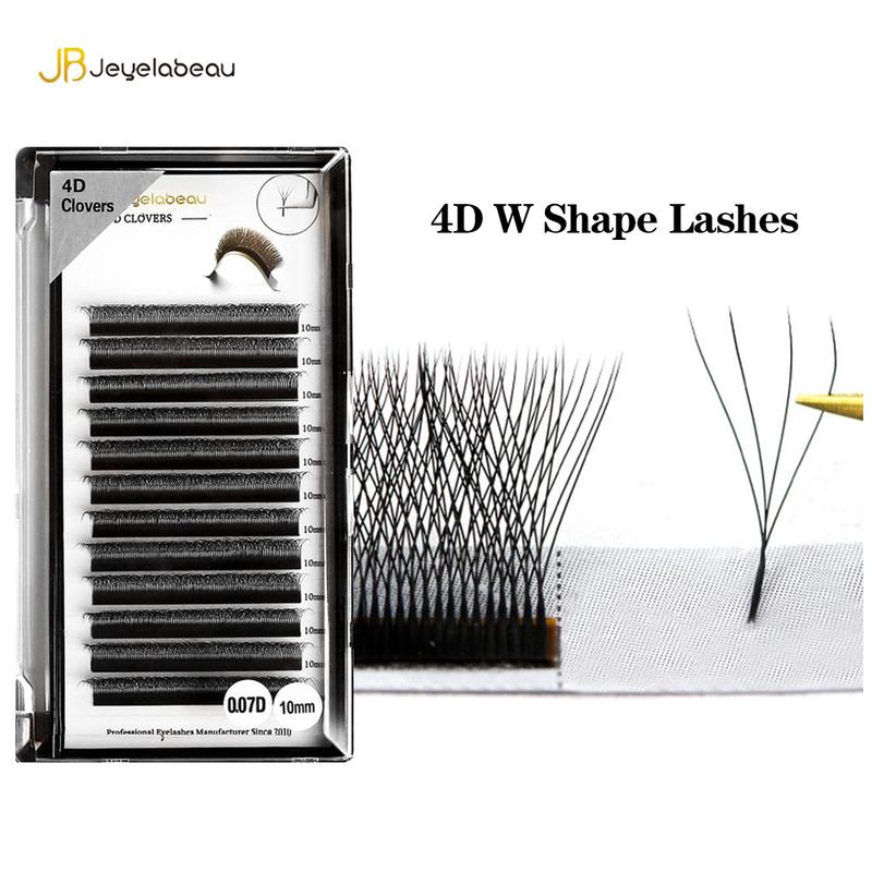 Super Soft 4D W Shape Lashes Clover Bloom Handmade Premade Volume Fans W Eyelash Extensions Natural Individual Lashes 0.07mm