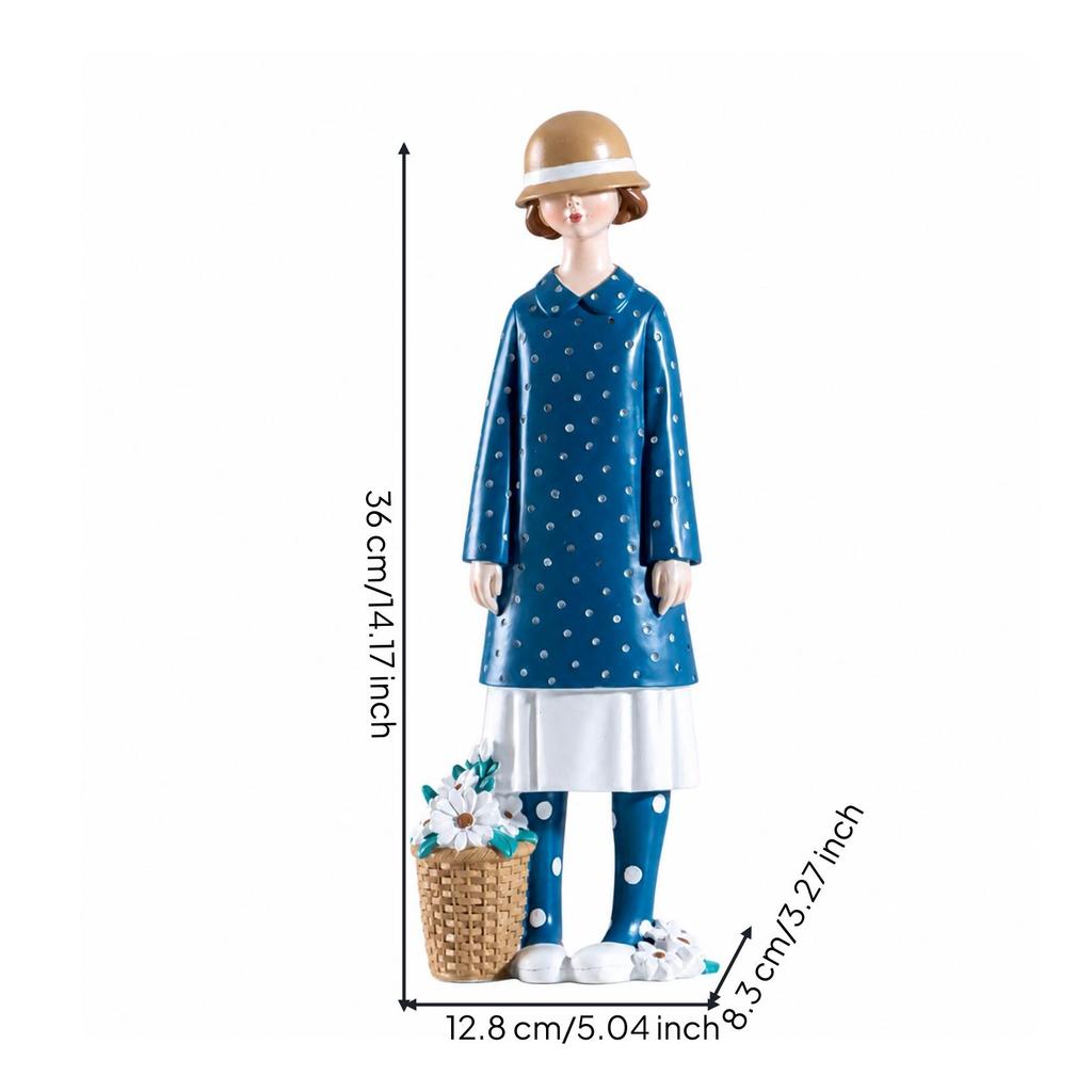 Girl Figurine with Hat Tabletop Desktop Ornament Resin for Home Decor