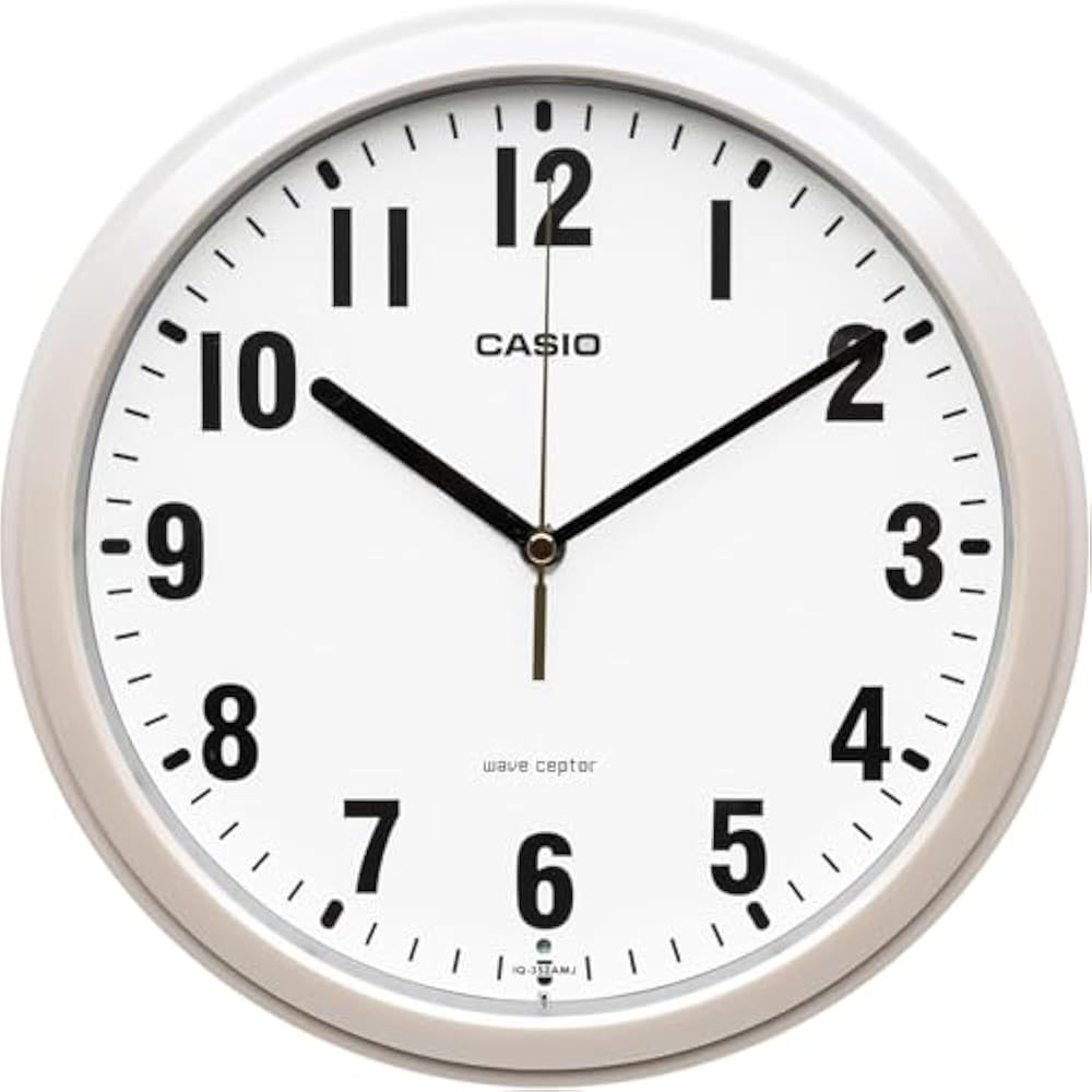 CASIO Wall Clock, Radio-Controlled, Analog, Compact, Night-Time Second Hand Stop, White, Pearl Wh...