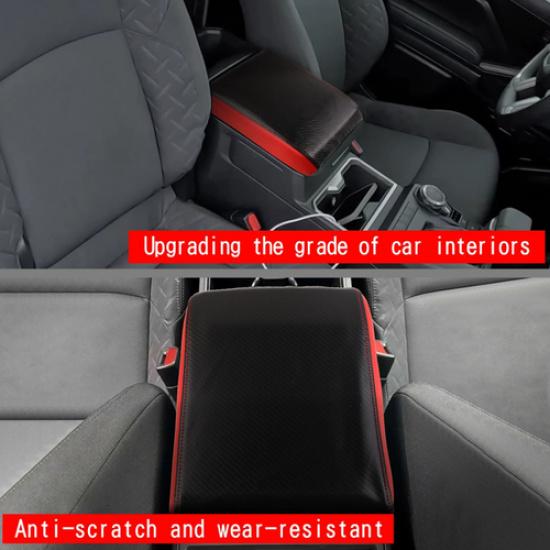 Car Armrest Box Cover Leather Pad For Toyota Tacoma 24-25 Accessories Carbon&Red