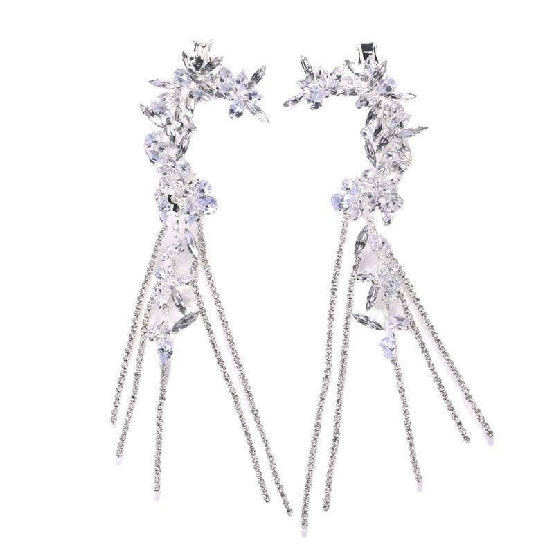 Quastenohrringe Lang Strass Ohrknochenclips Übertriebene Ohrringe Damenohrringe