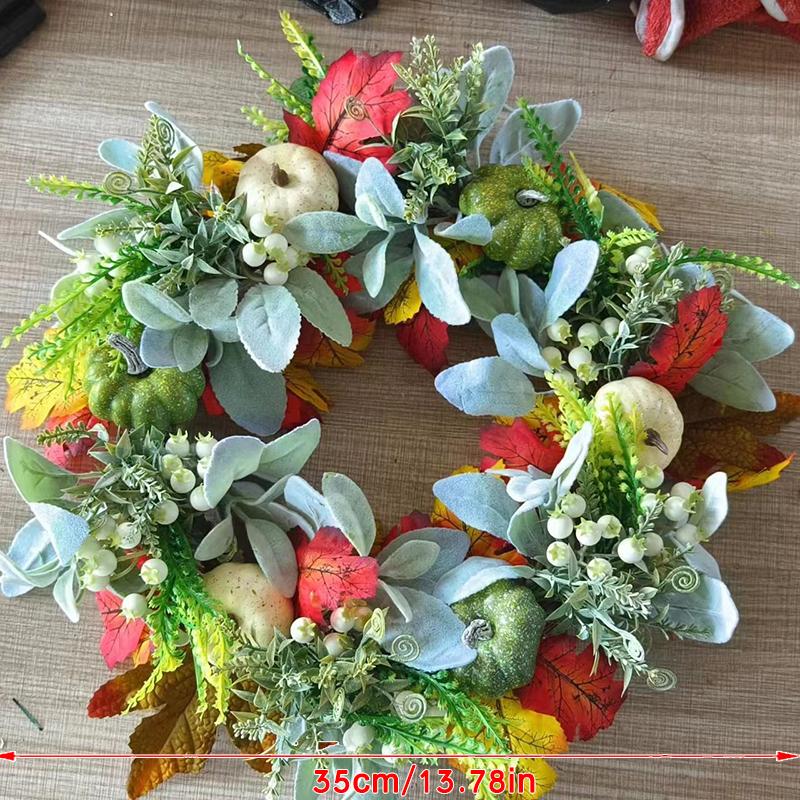 Ghirlanda Autunnale Per Porta Con Gnomo E Zucca - Decorazioni Di Halloween E Ringraziamento Per Casa, Esterno, Portico - Colore Nero, 20 Cm