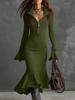 Autumn Fashion New Elegant Style Zipper Stand Collar Bell Sleeve Knit Mermaid Tail Dress