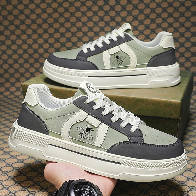 

European New Shoes for Men Leather Casual Shoes Fashion Patchwork Flat Skateboard Shoes Youth Lace-up Sneaker 38 серый