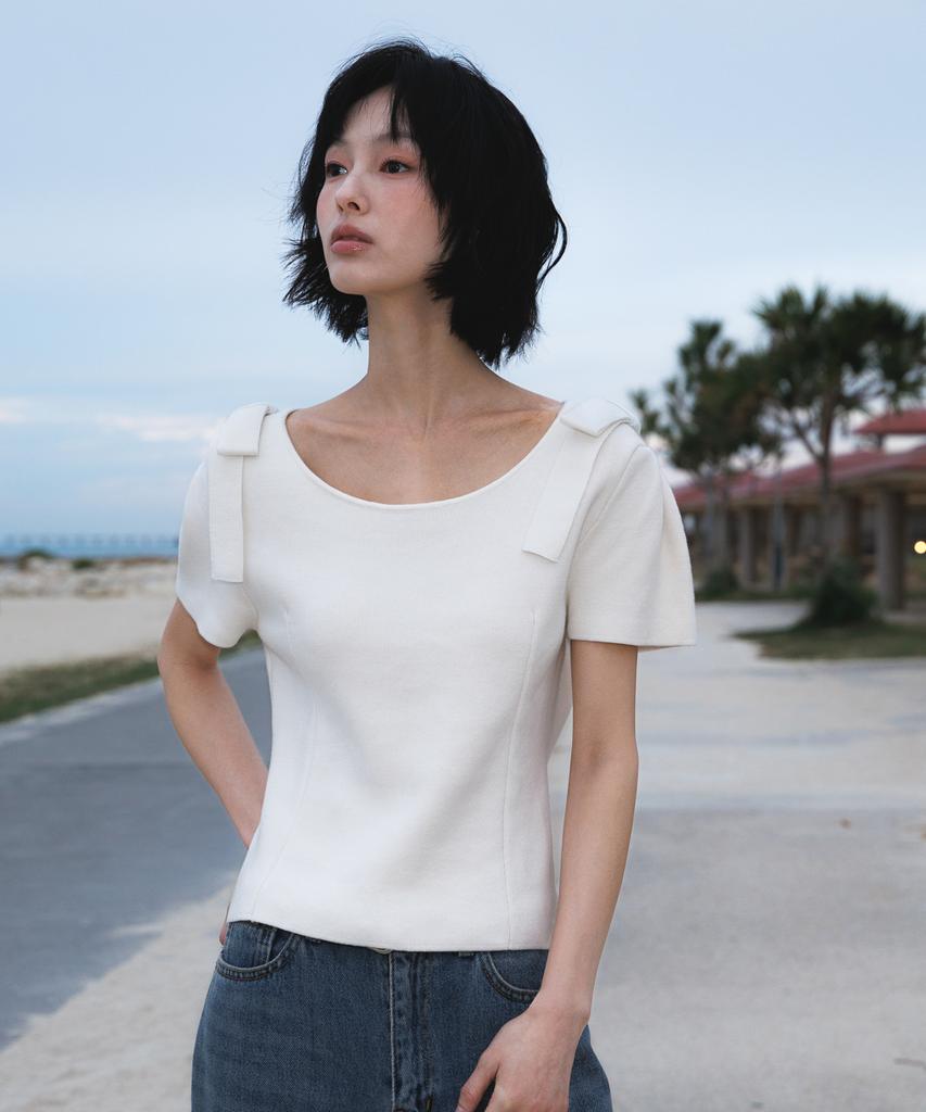 DEHEVE Boat Neck Ribbon Knit [Ivory]