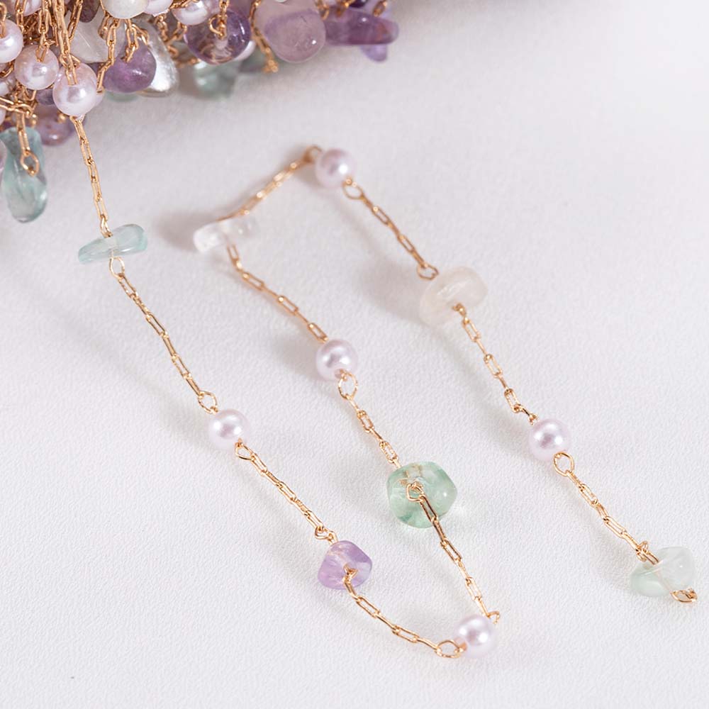 0.5M 1M Colorful Irregular Stone Necklace Chain Imitatied Pearl Copper Chains for DIY Holiday Necklace Jewelry Making Wholesale