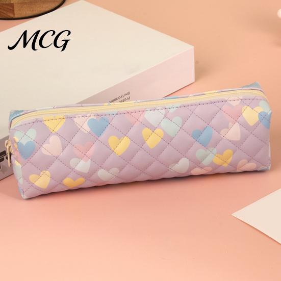 Square Pencil Pouch Heart Print Case, Minimalist Pen Pouch, Large Zipper Bag Capacity Stationery for Students, School Office Supplies Durable Holder