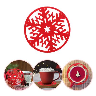6Pcs Christmas Felt Coasters Round Nonslip Heat Resistant Cup Pads Xmas Snowflake Design Coaster for Dining Table