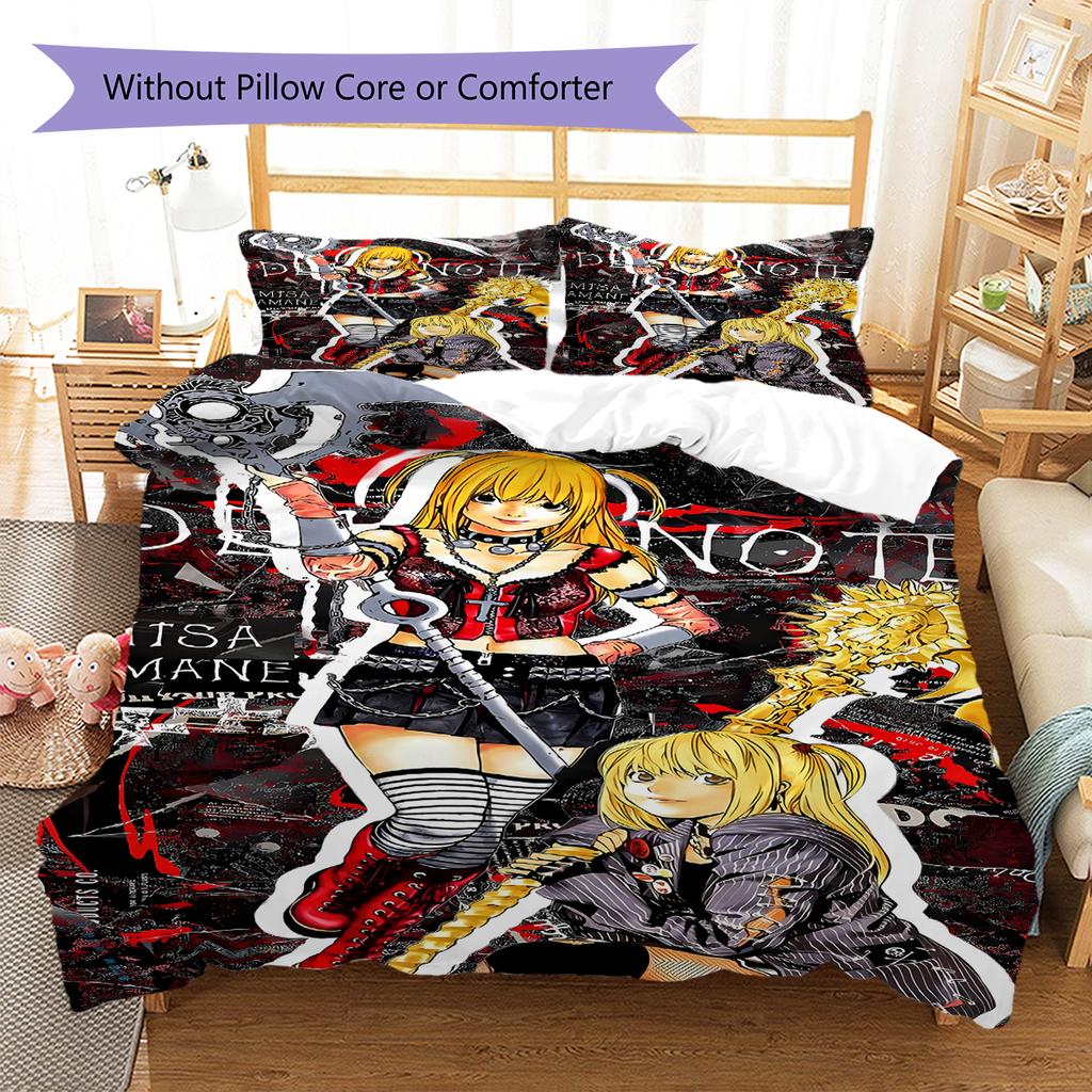 Amane Misa Death Note Pattern Bedding,Quilt Set Quilt Cover Pillowcase Home Birthday Gift (1 * duvet cover + 2 * pillowcase, without core)