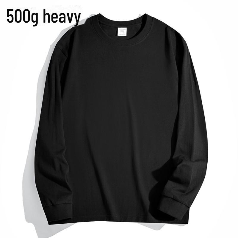 

Футболка унисекс из плотного хлопка с длинным рукавом, однотонная: Непрозрачный, свободный крой, небольшой воротник, идеально подходит для весны и осени. M (95-120 jin)