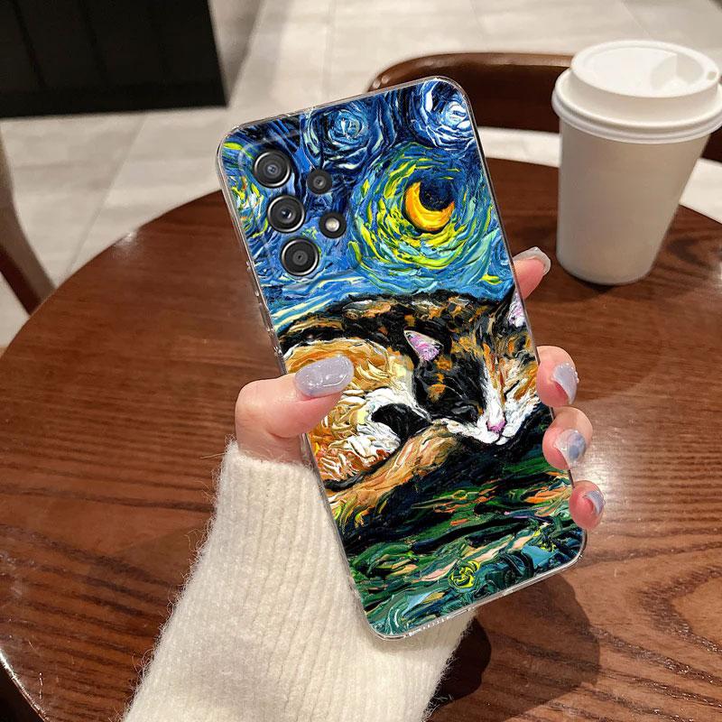 Cat Van Gogh Starry Night Painting Phone Case For Samsung Galaxy A56 A57 A37 A55 A54 A36 A35 A26 A25 A16 A17 A07 A52 A21s Cover