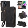 Leather flip wallet case for iPhone 15 Pro Max, Apple 14, Samsung S24 with zipper for ultimate protection.
