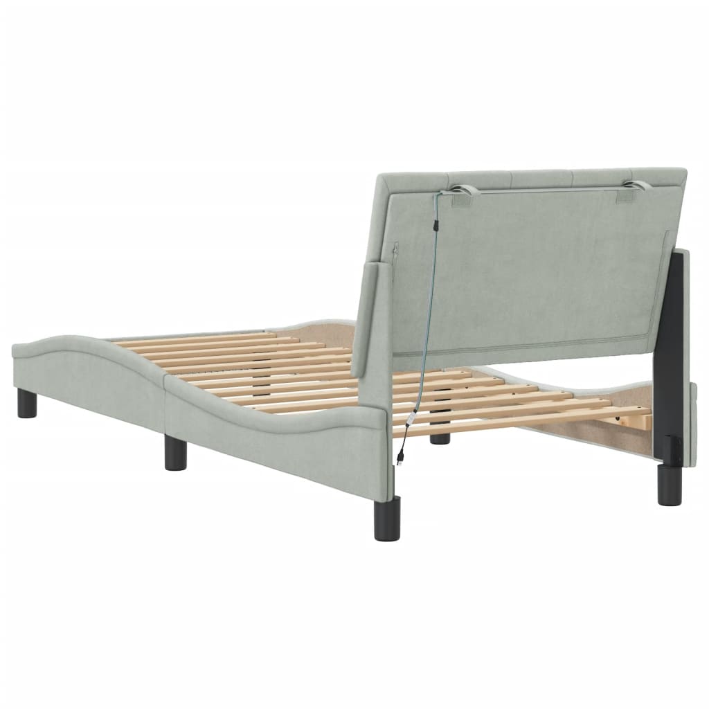 Vidaxl Bed Frame With LED Lighting, Light Gray, 80X200 Cm, Velvet