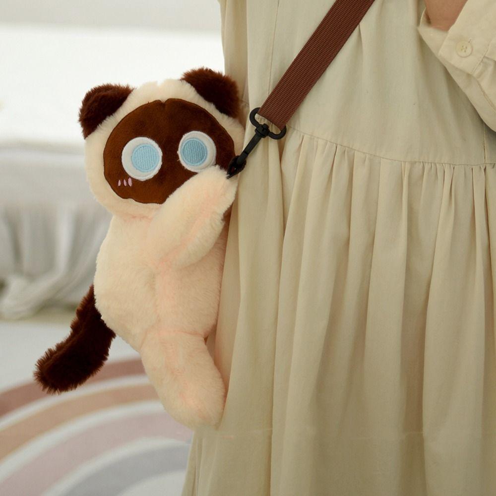 Kawaii Animal Lamb Crossbody Bag Soft Plush Toy Backpack Creative Siamese Cat Shoulder Bag  Boys