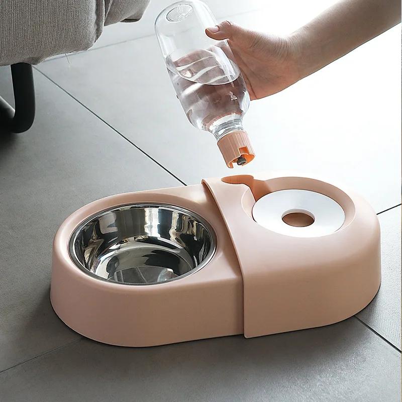 Dog Cat Bowls with Water Dispenser Feeding and Water Dishes for Pet Easily Detached Wet and Dry Food Bowl Set Pet Supplies