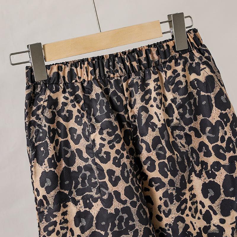 Girls' Outfit Children's Clothing Spring and Autumn New Fashion Leopard Print Bowknot Print Long Sleeve Sweatshirt Wide Leg Pants