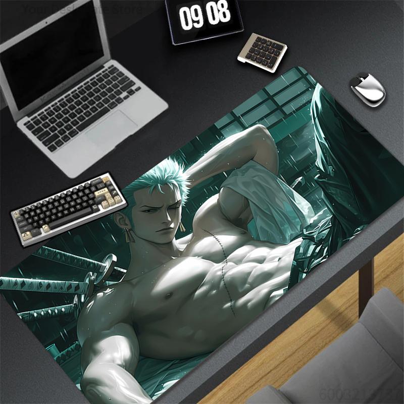 Japan Anime Mousepad Computer Gamer Lock Edge Extended Desk Mat Laptop One Piece Zoro Keyboard Mouse Pad Natural Rubber Carpet
