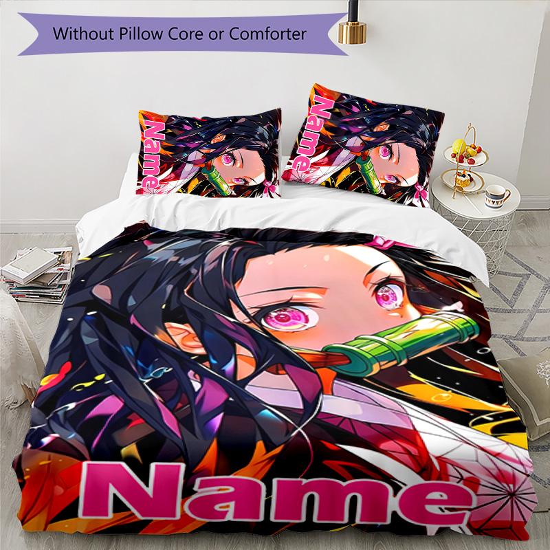 3pcs Demon Slayer6 Cover Set - Personalized Name, HD Printed Bedding with 1 Cover and 2 Pillowcases - Perfect for Home Decor, Easy Care