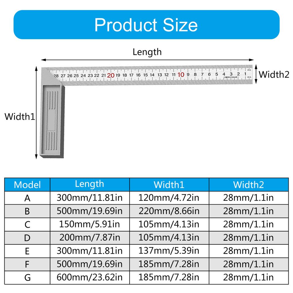 High Precise Measuring Tool Protractor Square Right Angle Ruler With Ergonomic Design For Carpentry Architects Students