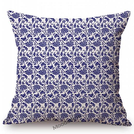 Traditional Delft Navy Blue Toile Floral Pattern Elegant Royal Luxury Home Decoration Cotton Linen Sofa Pillowcase Cushion Cover
