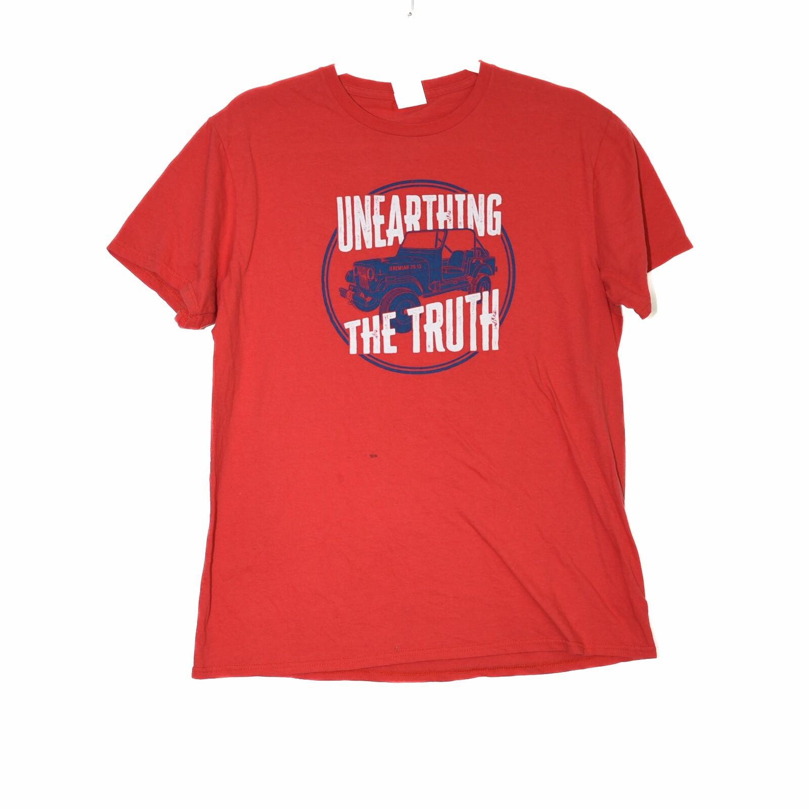 Delta Soft Mens Red T-Shirt Unearthing The Truth Crew Neck Short Sleeve Size L XXL