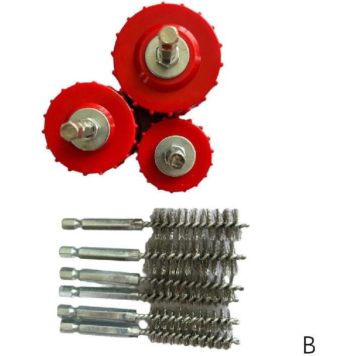 9 Piece Set 1/2" 3/4" 1" Copper Pipe Cleaner for Power Drill, 1/2" 3/4" 1" Tube Cleaning Brush, Cleans Copper / Bronze / Brass Pipes and Tubes for