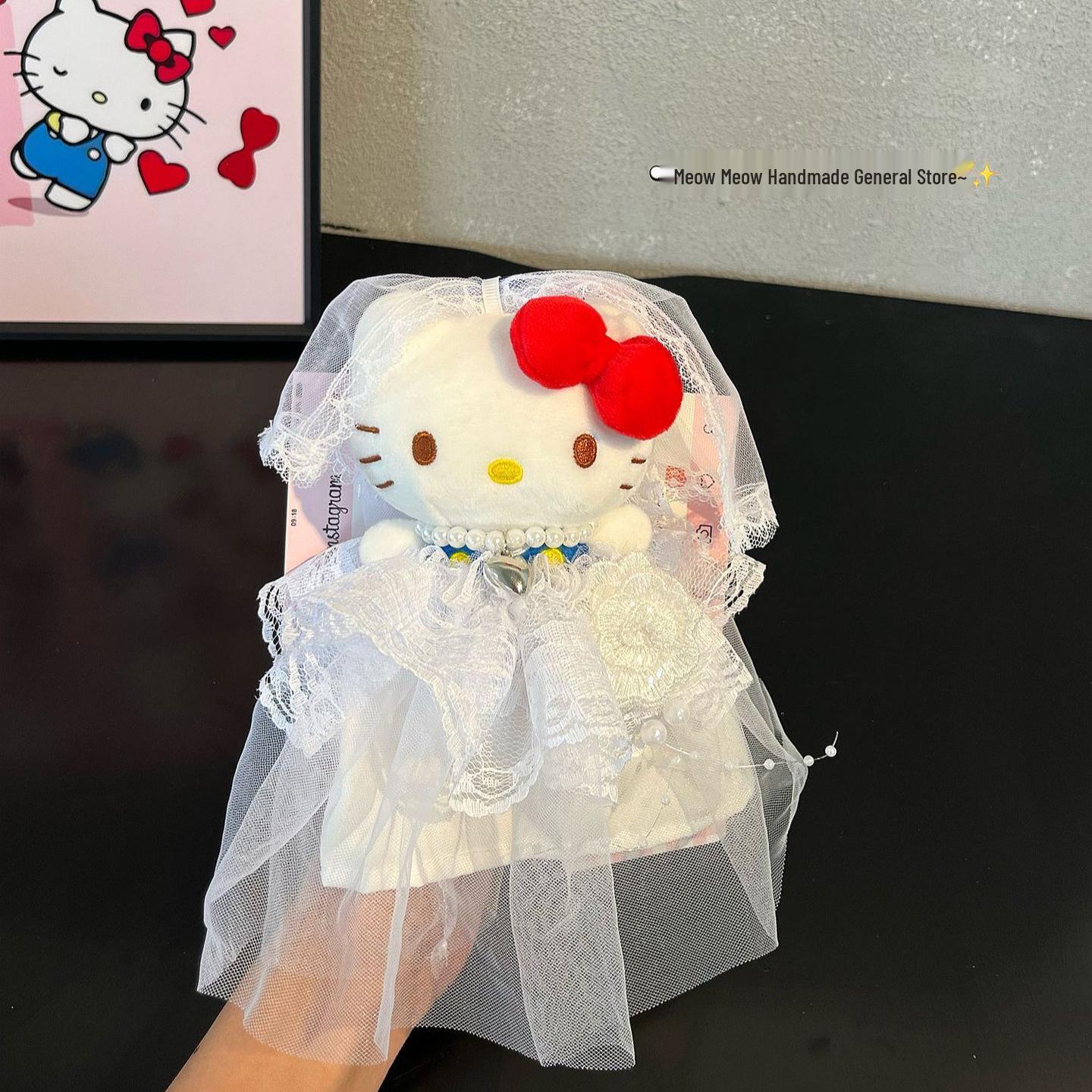 Hello Kitty Wedding Dress Plush Doll Keychain and Car Charm