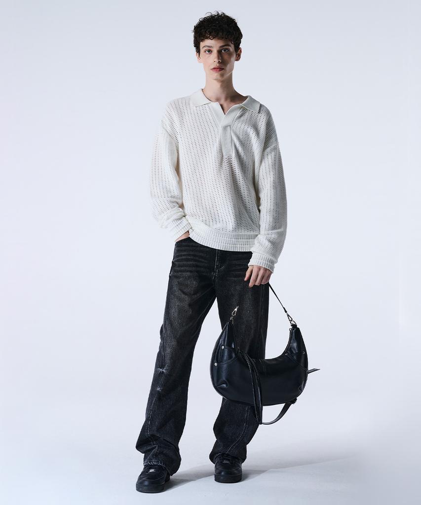 Maison Mined Leather Saddlebag Black