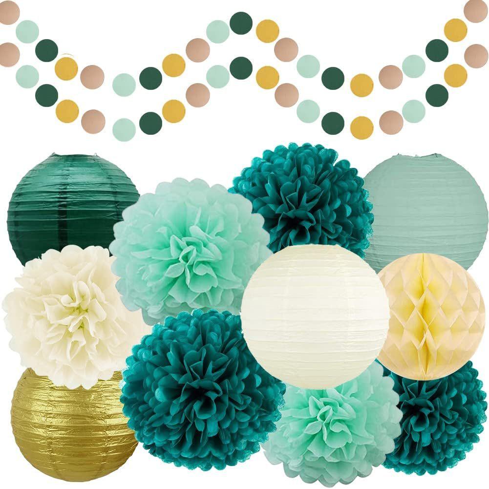 

13 шт. розово-золотистых украшений для вечеринок, помпоны из салфеток, бумажные фонарики, соты, шары, бумажные круги, точки, гирлянды, подвесные праздничные принадлежности, набор для свадьбы 13pcs зелёный