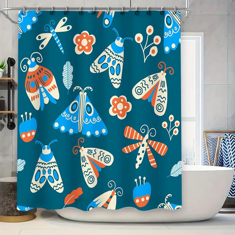 

Colorful Butterfly Blue Floral Shower Curtain For Bathroom Decor Waterproof Anti-Mildew Fabric W60H190(CM)-1 Pcs